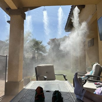 Aeromist - A curtin of superfine mist cooling 115 degrees down to a livable 85. Ahhhhh - Misting System Services Near Me - Phoenix, Arizona