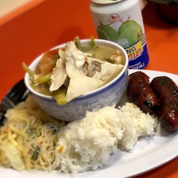 Oriental Mart - Pancit, Longanisa, and Salmon Sinigang. Coconut drink. - Filipino Near Me - Seattle, Washington