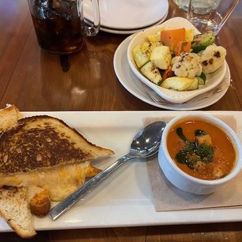 Water Tower Kitchen - Grilled cheese sandwich, side of grilled veggies, and tomato bisque - New American Near Me - Campbell, California Water Tower Kitchen - Grilled cheese sandwich, side of grilled veggies, and tomato bisque - New American Near Me - Campbell, California
