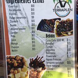 El Terraplén - Menu of extra ingredients and drinks
