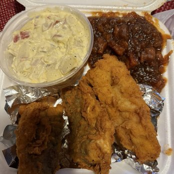 Stuffed Enuff - Three pieces of whiting fish, sweet potatoes & potato salad. - Soul Food Near Me - Reynoldsburg, Ohio