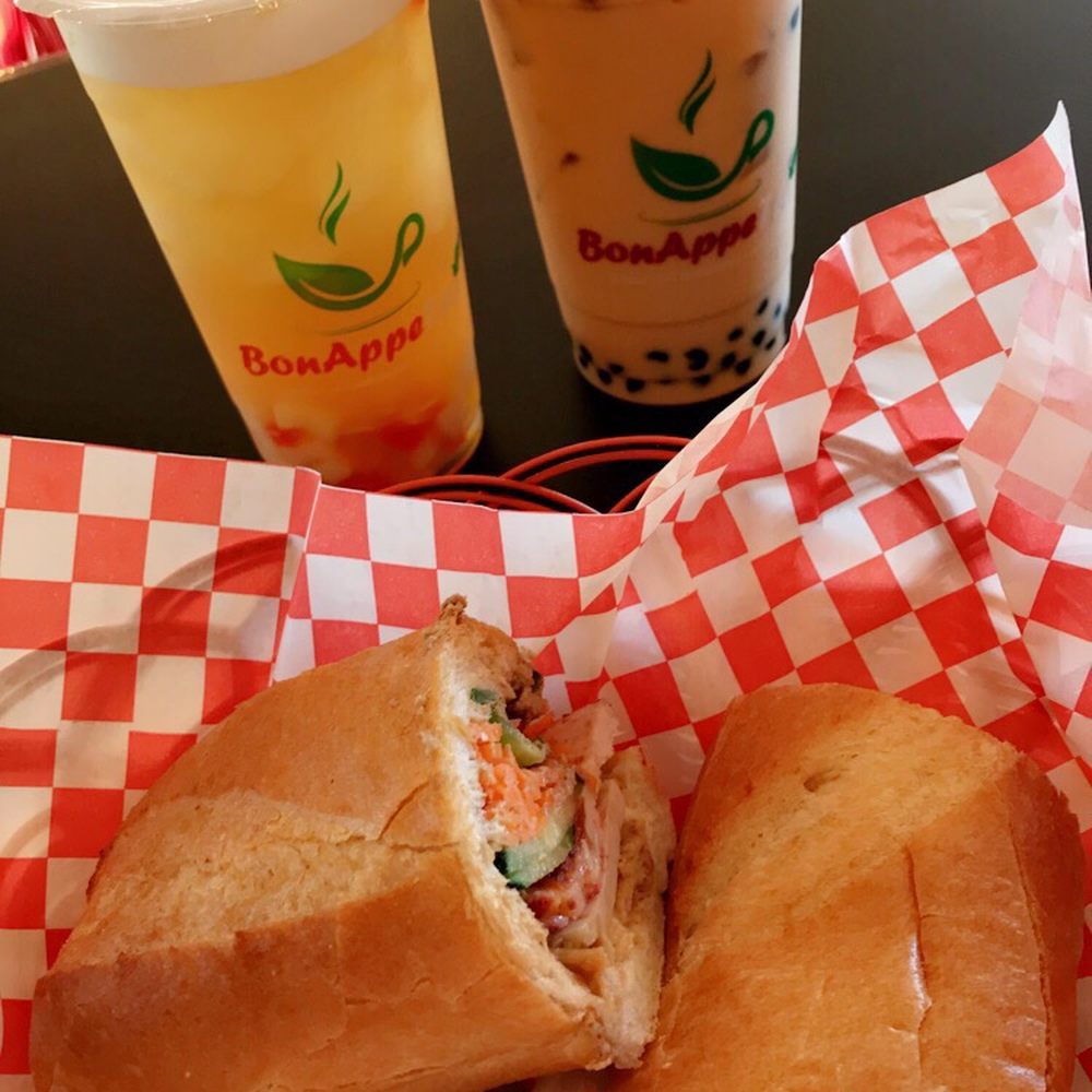 Bon AppeTea - Lychee green tea with rainbow jelly and Thai tea with tapioca and "The special" banh mi - Bubble Tea Near Me - College Station, Texas Bon AppeTea - Lychee green tea with rainbow jelly and Thai tea with tapioca and "The special" banh mi - Bubble Tea Near Me - College Station, Texas