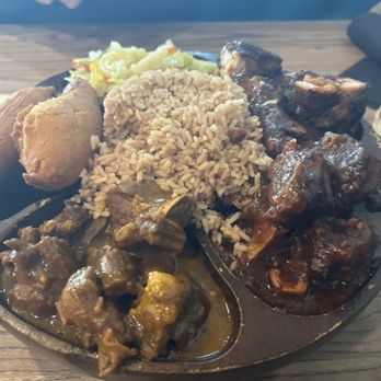 Reggae Jerk Hut - Combination with Curry Goat, Jerk Chicken & Ax Tails. - Caribbean Near Me - McKinney, Texas