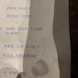 Swiss Chalet Rotisserie & Grill - Receipt saying no onion.