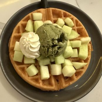 Prince Tea House - Waffle with Honey Dew and Green Tea Ice Cream - Desserts Near Me - Brooklyn, New York