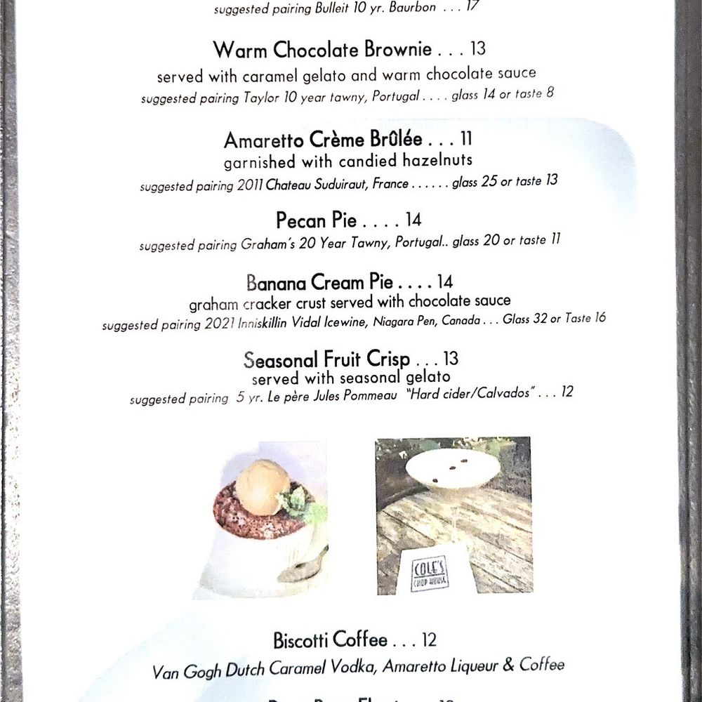Cole's Chop House - Dessert Menu - Steakhouses Near Me - Napa, California Cole's Chop House - Dessert Menu - Steakhouses Near Me - Napa, California