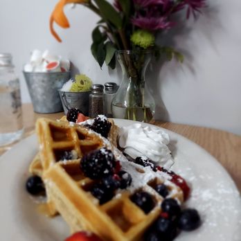 The Angry Egg - a waffle with berries and whipped cream - Breakfast & Brunch Near Me - Manchester, Connecticut
