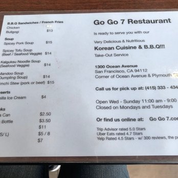 Go Go 7 - Menu - Korean Near Me - San Francisco, California Go Go 7 - Menu - Korean Near Me - San Francisco, California