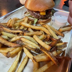 Single burger added bacon and cheese. Large fries with ranch.