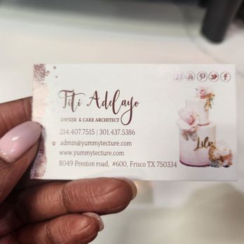 Yummy Tecture - a hand holding a business card - Cupcakes Near Me - Frisco, Texas Yummy Tecture - a hand holding a business card - Cupcakes Near Me - Frisco, Texas