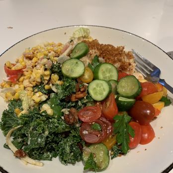 Dig Inn on 4th - Custom Veg Only Tomatoes & Cucumbers Kale Caesar Street corn Mac & Cheese - New American Near Me - New York, New York Dig Inn on 4th - Custom Veg Only Tomatoes & Cucumbers Kale Caesar Street corn Mac & Cheese - New American Near Me - New York, New York