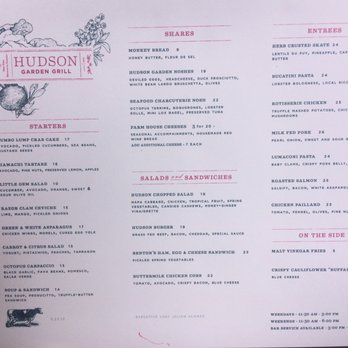 Hudson Garden Grill - Menu as of April 2nd, 2017 - New American Near Me - Bronx, New York Hudson Garden Grill - Menu as of April 2nd, 2017 - New American Near Me - Bronx, New York