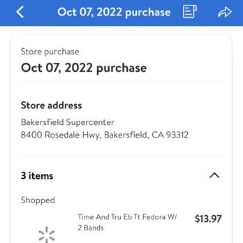 Walmart Supercenter - The price that I paid for the fedora. - Department Stores Near Me - Bakersfield, California Walmart Supercenter - The price that I paid for the fedora. - Department Stores Near Me - Bakersfield, California