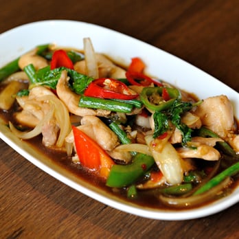 Tiien Thai Restaurant - Stir Fried Chicken with Basil and Chillis at Tiien Thai Restaurant - Thai Near Me - Bournemouth, BMH Tiien Thai Restaurant - Stir Fried Chicken with Basil and Chillis at Tiien Thai Restaurant - Thai Near Me - Bournemouth, BMH