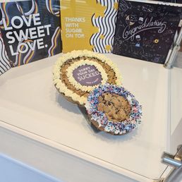 a display of cookies on a table