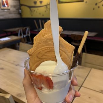 T-Town Cafe - Taiyaki Ice Cream - Red Bean Filling, Vanilla Soft Serve, Strawberry + Pocky Toppings - Desserts Near Me - Tacoma, Washington T-Town Cafe - Taiyaki Ice Cream - Red Bean Filling, Vanilla Soft Serve, Strawberry + Pocky Toppings - Desserts Near Me - Tacoma, Washington