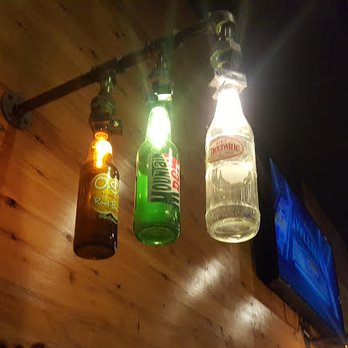 Burgers and Bottles - Cool lights above our table. - Burgers Near Me - Eagan, Minnesota