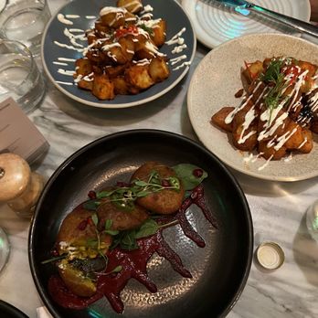 Mildreds - Aloo bonda and patatas bravas starters - Vegan Near Me - London, XGL Mildreds - Aloo bonda and patatas bravas starters - Vegan Near Me - London, XGL