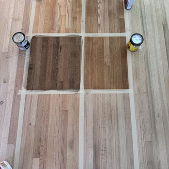Keyes Hardwood Flooring - Post stripping/sanding, Sean presented a variety of stain and finishing options for us to choose from. - Flooring Near Me - Santa Ana, California Keyes Hardwood Flooring - Post stripping/sanding, Sean presented a variety of stain and finishing options for us to choose from. - Flooring Near Me - Santa Ana, California