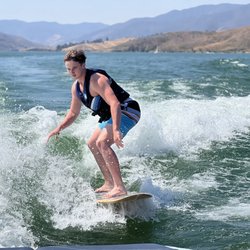 Los Angeles Wake - With Hugo's help he was up and wake surfing in a few tries