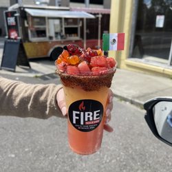 Fire Tacos De Birria - Aguas Frescas upgrade with watermelon and mango mixed.