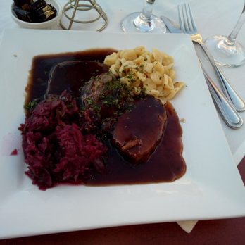 Fritz and Frites - Sauerbraten with red cabbage and Spätzle - French Near Me - Galena, Illinois