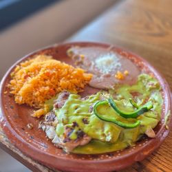 Boerne Taco House - Pollo Poblano with rice and beans.