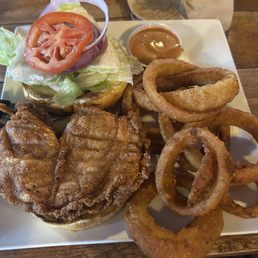 Chicken Sandwich and Beer Battered Onion Rings