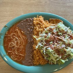 Barbosa's - No meat plate (I think is what it was called) tostada, cheese enchilada, fideo, beans and rice