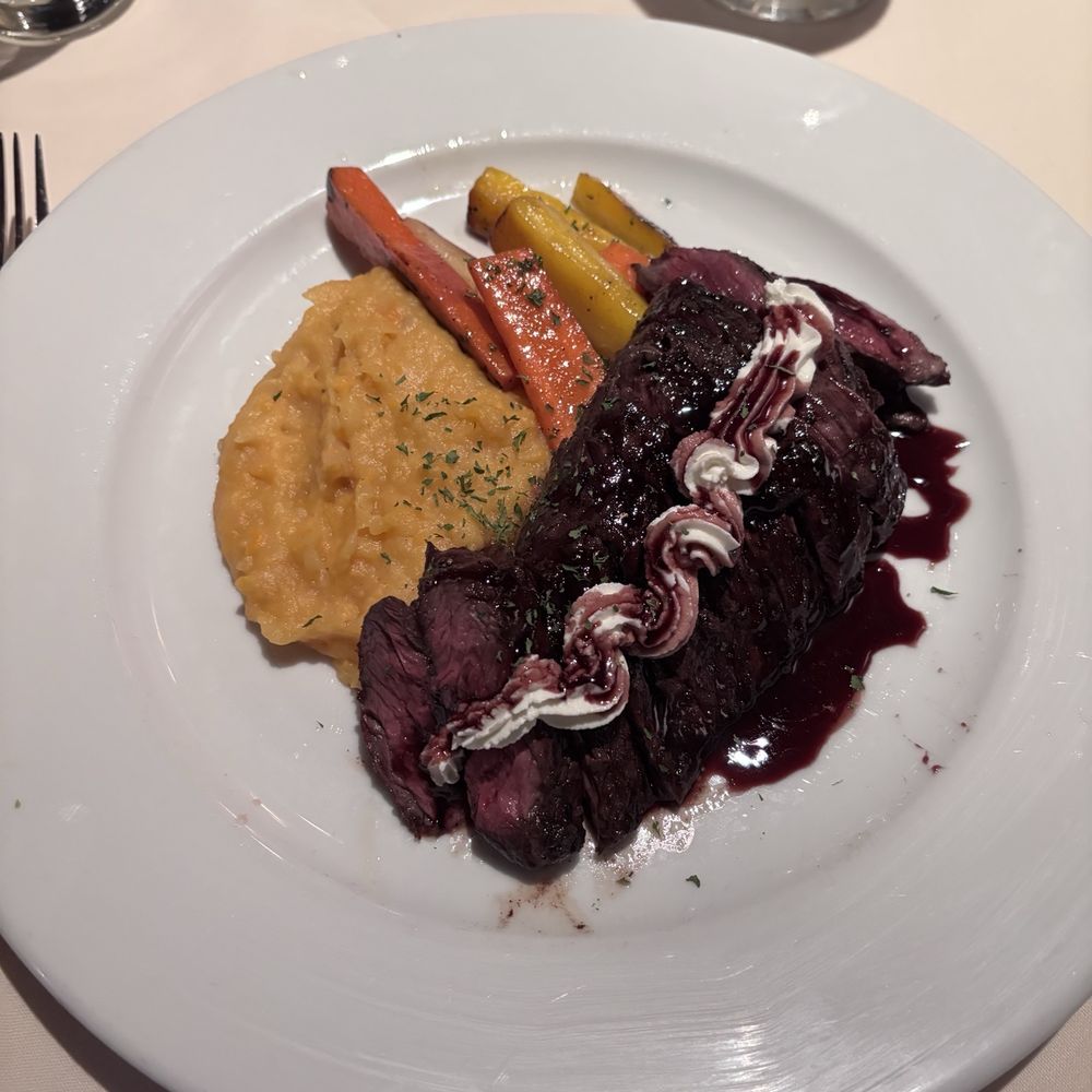NoJa - Steak with goat cheese and balsamic glaze. Paired with NoJa potatoes and the glazed carrots - New American Near Me - Mobile, Alabama NoJa - Steak with goat cheese and balsamic glaze. Paired with NoJa potatoes and the glazed carrots - New American Near Me - Mobile, Alabama