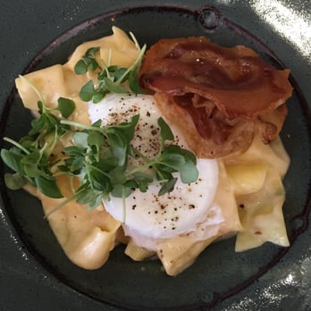 The Harvest - Brunch Carbonara - creamy tagliatelle pasta with a poached egg & prosciutto - New American Near Me - Birmingham, Alabama The Harvest - Brunch Carbonara - creamy tagliatelle pasta with a poached egg & prosciutto - New American Near Me - Birmingham, Alabama