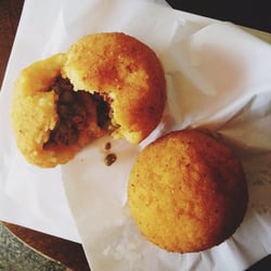 Antica Friggitoria - Arancini stuffed w/ meat & veggies. Piping hot and the size of your fists. Photo courtesy of Rick P.