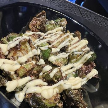 Kaiju Ramen - BIOLLANTE SPROUTS-fried brussels sprouts tossed with sesame-chile vinaigrette; topped with Kewpie mayo - Ramen Near Me - Des Moines, Iowa Kaiju Ramen - BIOLLANTE SPROUTS-fried brussels sprouts tossed with sesame-chile vinaigrette; topped with Kewpie mayo - Ramen Near Me - Des Moines, Iowa