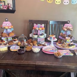 The "Afternoon Tea" and "Colorful Sweets" catered pastry platters. (Tin Roof Bakery did not supply the pretzels, cranberries, or popcorn.)