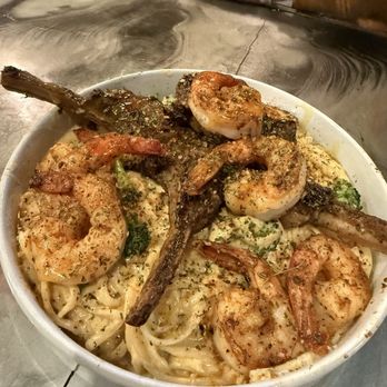 32nd Street Cafe - Shrimp Alfredo Pasta with Lollipop lamb chops - New American Near Me - Philadelphia, Pennsylvania 32nd Street Cafe - Shrimp Alfredo Pasta with Lollipop lamb chops - New American Near Me - Philadelphia, Pennsylvania