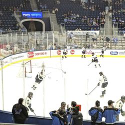 PWHL - PHWL Minnesota warming up at Coca Cola Coliseum as Toronto fans file in