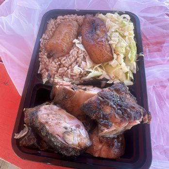 Jamaica Cabana Restaurant - Medium Jerk chicken, cabbage, rice & beans, & Plantains - Caribbean Near Me - Dallas, Texas