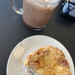strawberry & cream Fruit Tart with a mocha Iced Coffee
