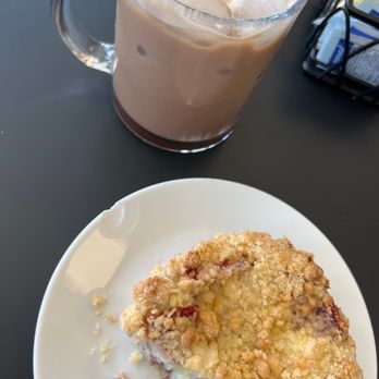 Mayte Sweets - strawberry & cream Fruit Tart with a mocha Iced Coffee - Patisserie/Cake Shop Near Me - New Bern, North Carolina