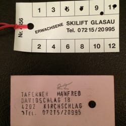 Skilift Glasau - Manfred Taferner - Liftkarte und Firmenstempel
