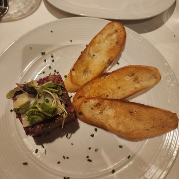 Eddie V's Prime Seafood - My black truffle filet mignon tartare.  So beautiful, but NO FLAVOR!!! - Seafood Near Me - Princeton, New Jersey