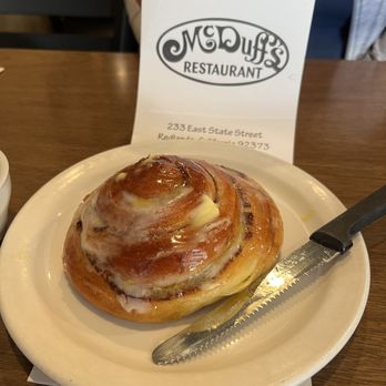McDuff's - Warm, delicious cinnamon roll with the melted butter . - Breakfast & Brunch Near Me - Redlands, California