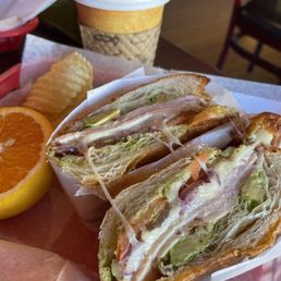 Avocado turkey pesto with pepper jack cheese in a croissant Avocado turkey pesto with pepper jack cheese in a croissant