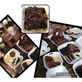 Bodacious Bar-B-Q - A little bit of everything. Pork belly burnt ends, ribs, brisket, sausage, potato salad. Yummy - Barbeque Near Me - Longview, Texas