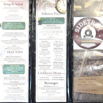 Sidetrax Bar & Grill - Menu, side one (as of October 2025) - American Near Me - Galesburg, Illinois Sidetrax Bar & Grill - Menu, side one (as of October 2025) - American Near Me - Galesburg, Illinois