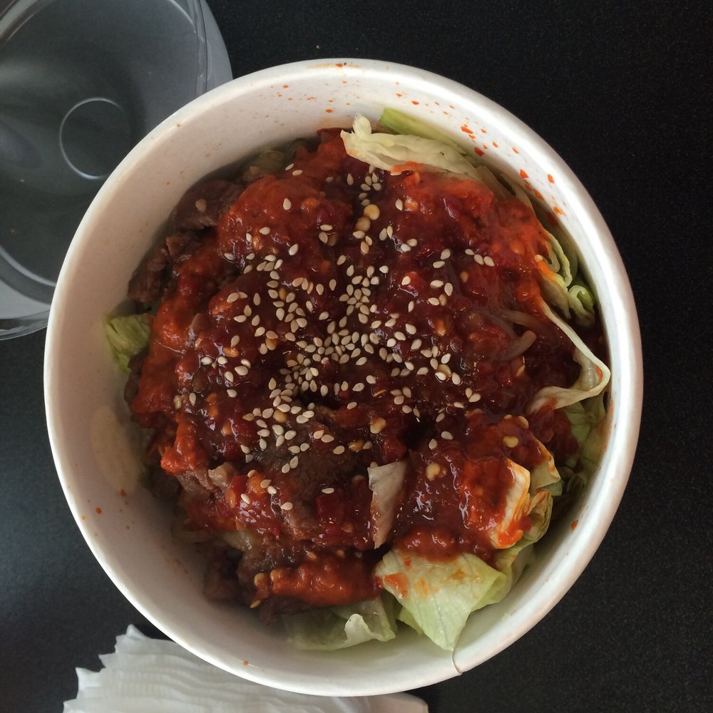 Cupbop - B-Bop. Marinated beef with rice level 8 spice but I substituted rice for extra veggies. Protein only :) - Food Trucks Near Me - Provo, Utah Cupbop - B-Bop. Marinated beef with rice level 8 spice but I substituted rice for extra veggies. Protein only :) - Food Trucks Near Me - Provo, Utah