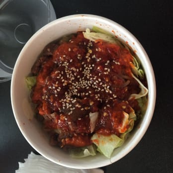 Cupbop - B-Bop. Marinated beef with rice level 8 spice but I substituted rice for extra veggies. Protein only :) - Food Trucks Near Me - Provo, Utah Cupbop - B-Bop. Marinated beef with rice level 8 spice but I substituted rice for extra veggies. Protein only :) - Food Trucks Near Me - Provo, Utah