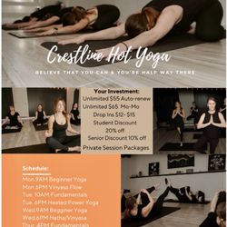 Crestline Hot Yoga - Class schedule- Flyer