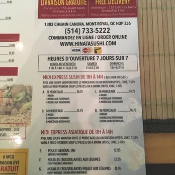 Hinata Sushi - the menu for the restaurant - Sushi Bars Near Me - Mont-Royal, Quebec Hinata Sushi - the menu for the restaurant - Sushi Bars Near Me - Mont-Royal, Quebec