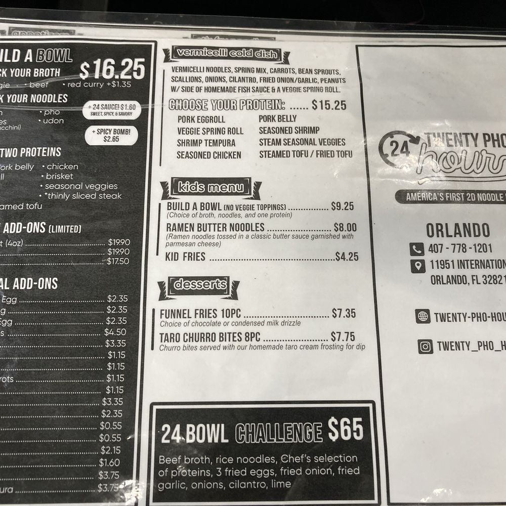 Twenty Pho Hour - Build Your Own Bowl : $16.95 - Noodles Near Me - Orlando, Florida